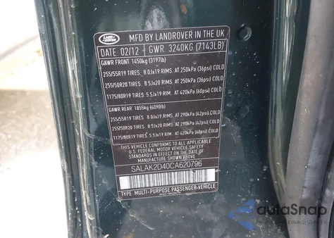 2012 Land Rover Lr4 from USA, damaged, VIN SALAK2D40CA620796